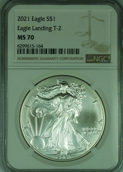 2021 ASE $1 Silver Eagle Type-2 NGC MS 70-Brown Label F