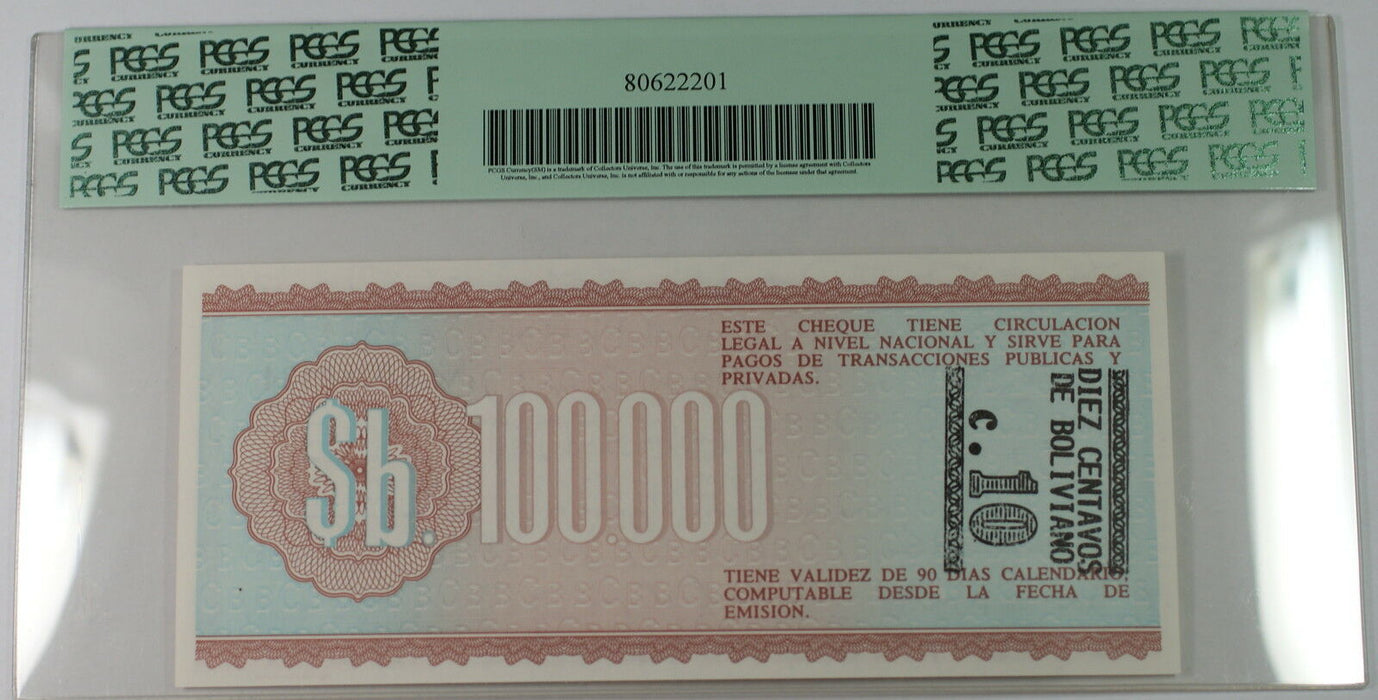 1984 Bolivia Banco Central 100000 Pesos Bolivianos SCWPM 188 PCGS 65 PPQ Gem New