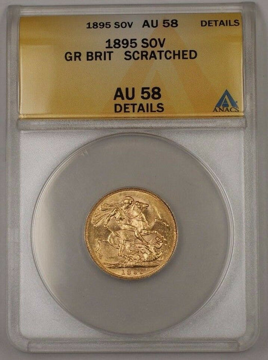 1895 Great Britain One Sovereign Gold Coin ANACS AU-58 Details Scratched
