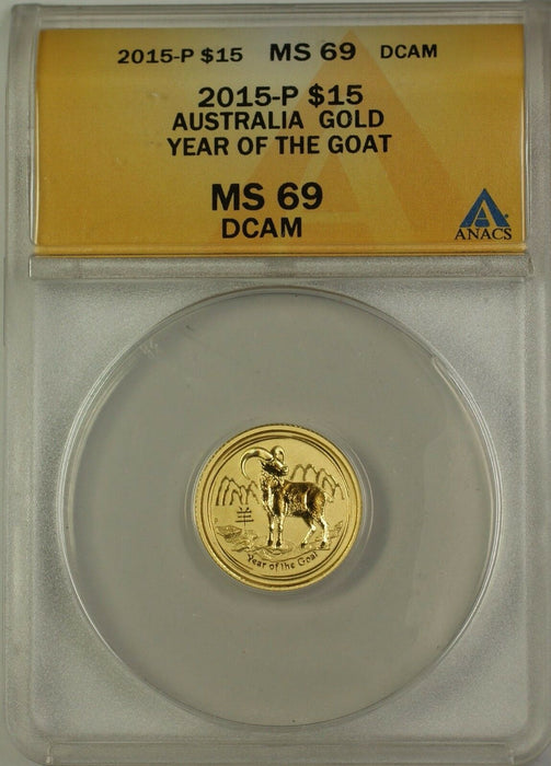 2015-P Australia $15 Year of the Goat Gold Coin ANACS MS-69 DCAM Deep Cameo