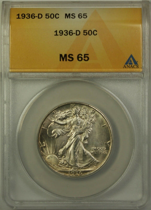 1936-D Walking Liberty Silver Half Dollar, ANACS MS-65
