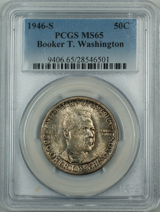 1946-S Booker T. Washington Commem. Silver Half Dollar Coin PCGS MS-65 Toned Gem