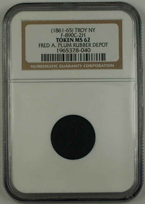 1861-65 Troy NY 1 Cent Civil War Store Token F-890C-2H NGC MS-62 Fred A Plum