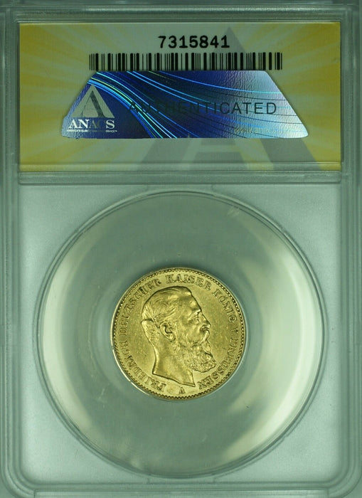 1888-A Germany-Prussia 20M Mark Gold Coin ANACS AU-58  (B)
