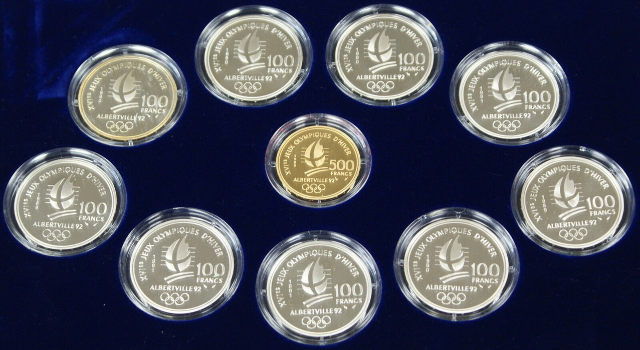 1989-1991 France Albertville '92 Winter Olympics Gold & Silver Proof Coin Set