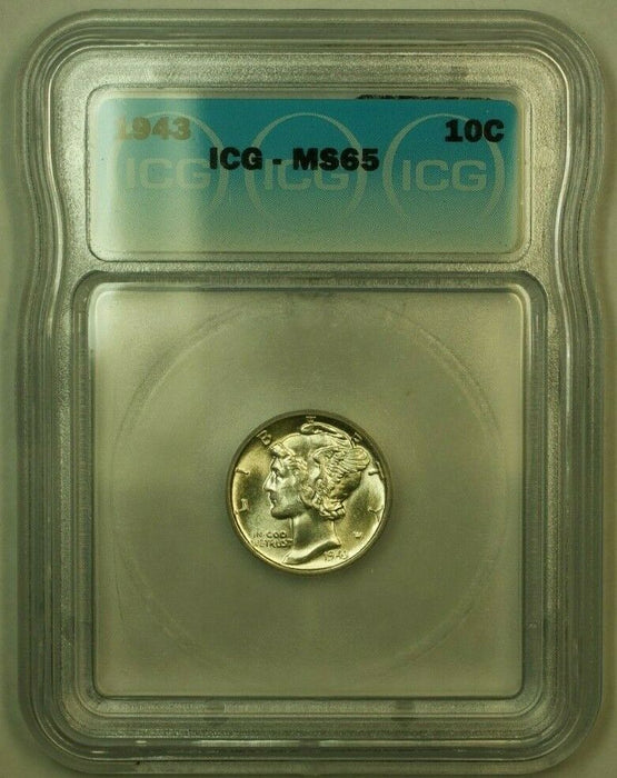 1943 Silver Mercury Dime 10c Coin ICG MS-65 FF
