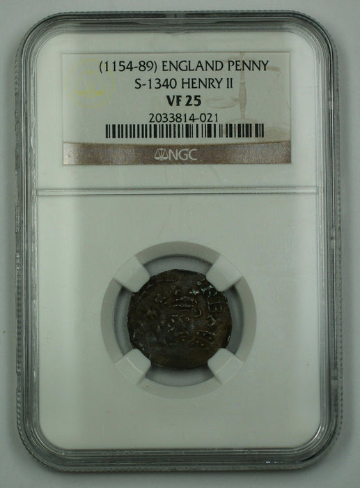 1154-89 England One Penny Silver Coin S-1340 Henry II NGC VF-25 AKR