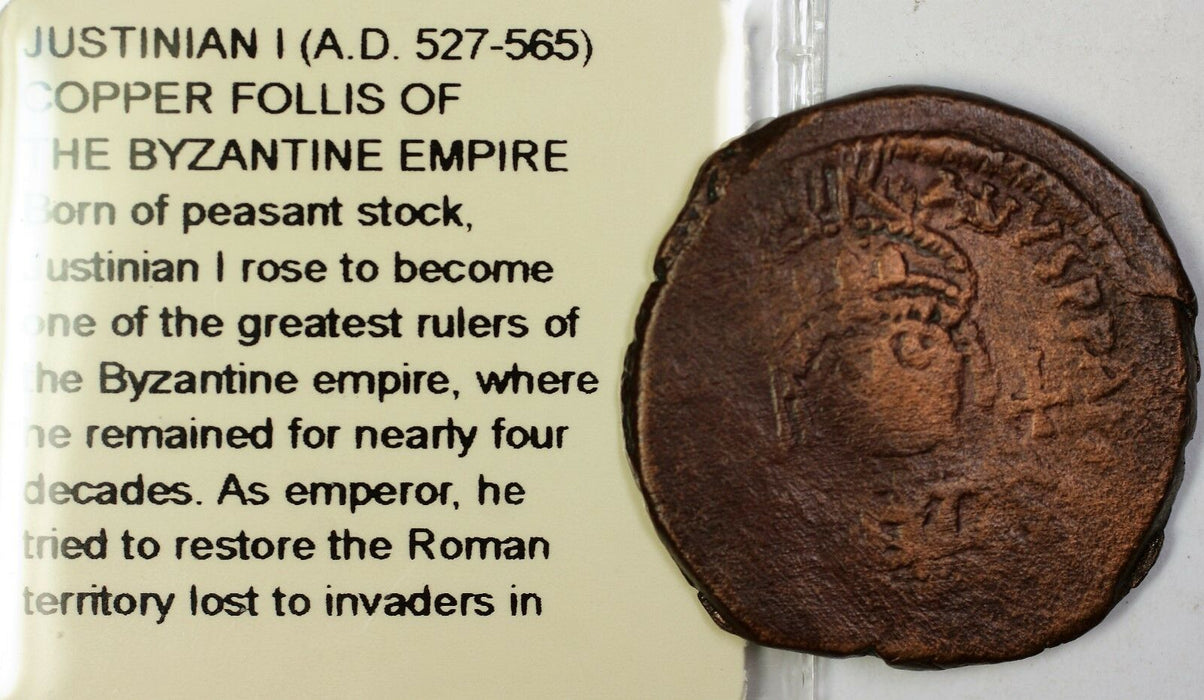 527-565 AD CE Justinian I Byzantine Copper Follis Coin Littleton Legible