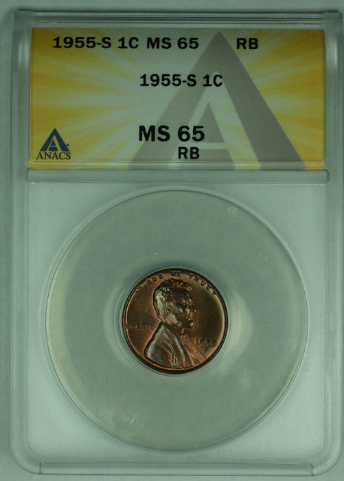 1955-S Lincoln Wheat Cent 1C Coin ANACS MS 65 RB (24) B