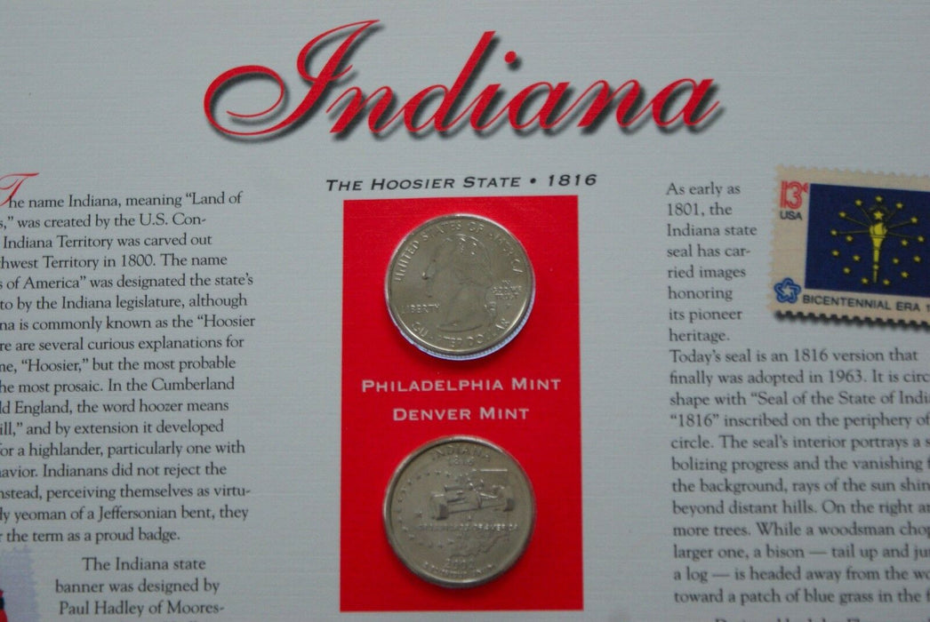 Indiana 2002 P&D Quarter for Anniversery of Statehood Bonus Stamp