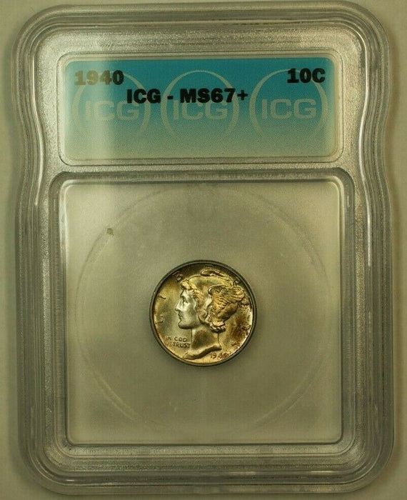 1940 Silver Mercury Dime 10c Coin ICG MS-67+ Toned