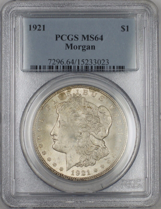 1921 Morgan Silver Dollar $1 Coin PCGS MS-64 (BR 10V) LT