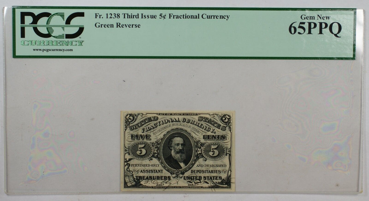 Fr. 1238 Third Issue 5c Fractional Currency PCGS Gem New 65PPQ Green Reserve