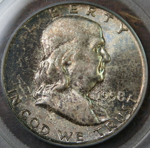 1958 Franklin Silver Half Dollar, PCGS MS-66 TONED
