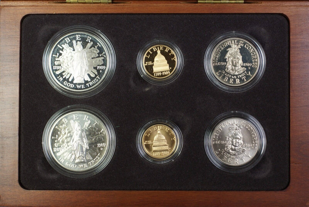 1989 Congressional Commem $5 $1 50c Proof & UNC Gold, Silver, Clad 6 Coin Set