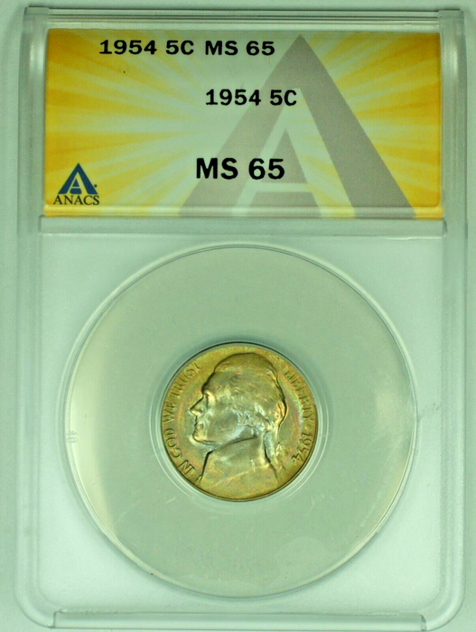 1954 Jefferson Nickel Toned 5C ANACS MS 65 (52)