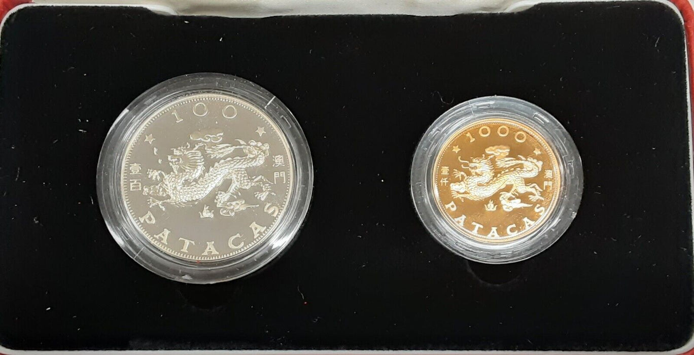 1988 Macau Gold & Silver Year of the Dragon Proof Coin Set in Case w/COA