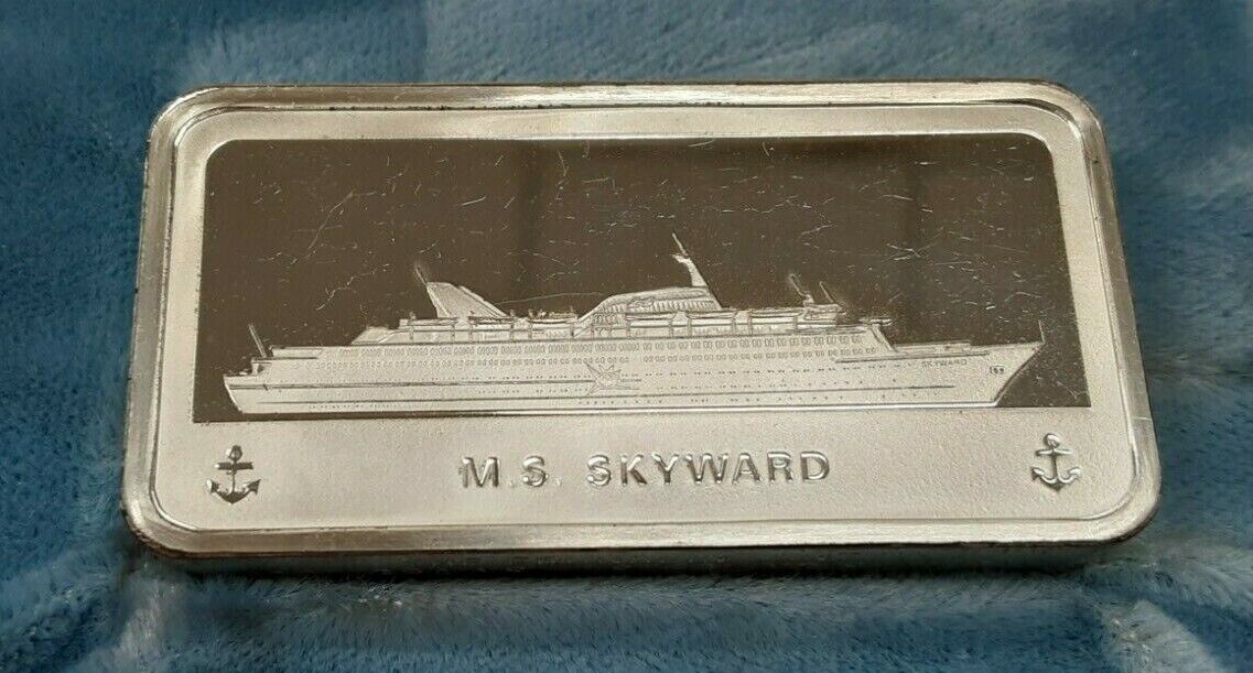 Franklin Mint MS Skyward Cruise Ship 1000 Grain Sterling Silver Ingot in Case