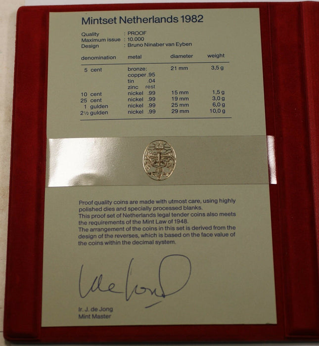 1982 Netherlands Proof Set 5 Coins and a Mint Token 's Rijks Munt Utrecht