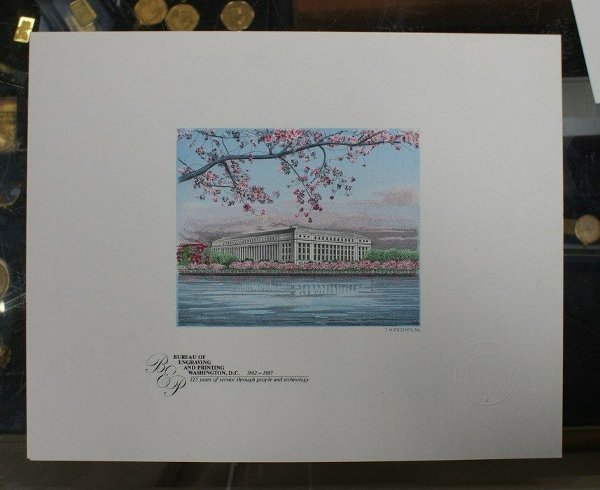 BEP souvenir card B 101 cherry blossoms and BEP building