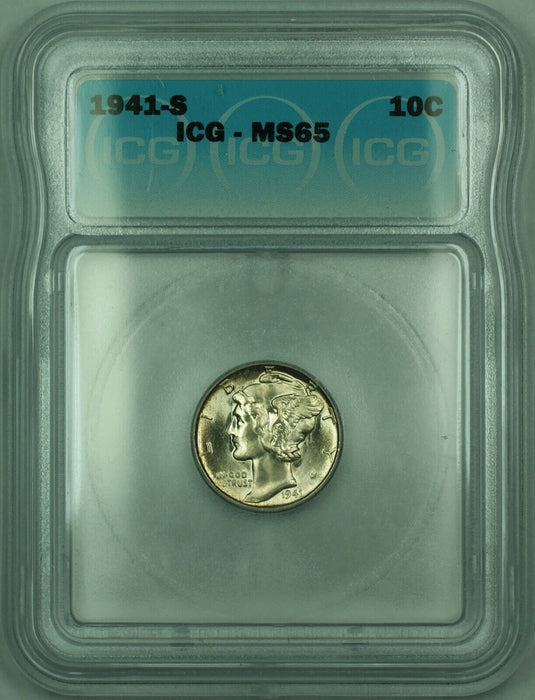 1941-S Mercury Silver Dime 10c Coin ICG MS-65 (B)