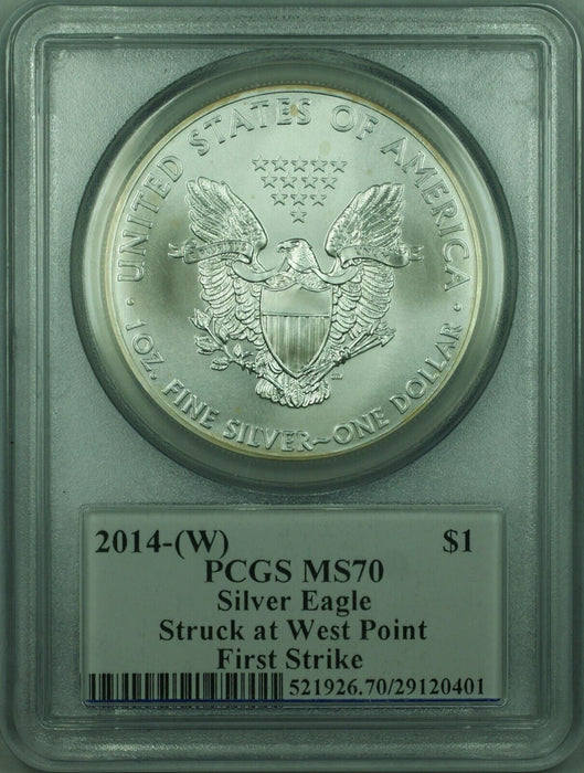 2014 American Silver Eagle PCGS MS-70 Struck @ West Point 1st Strike M Standish