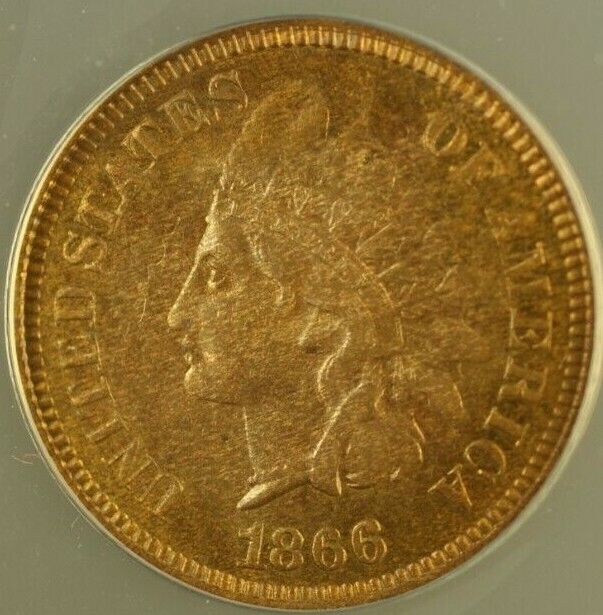 1866 Indian Head Cent 1c ANACS MS-60 (Unc) Details (Repunched Date)
