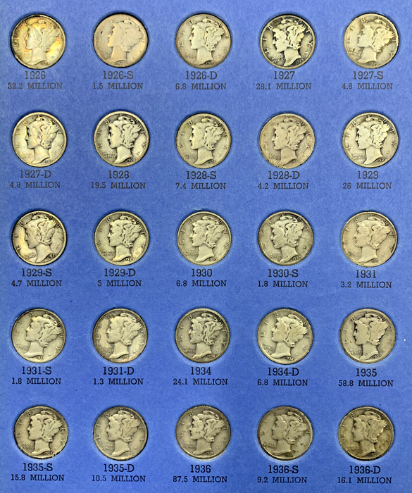 1916-1945 Mercury Silver Dime Almost Complete Set, NO 1916-D-Whitman Coin Folder