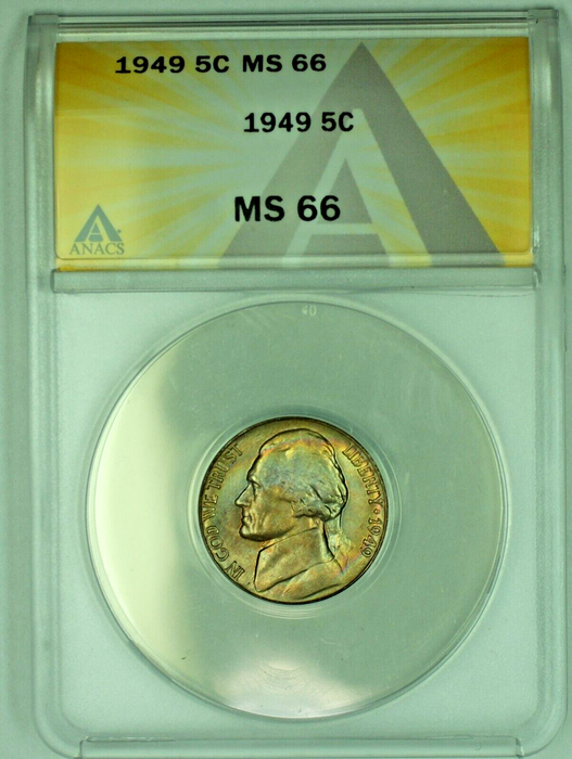 1949 Jefferson Nickel 5C Toned ANACS MS 66 (51) B