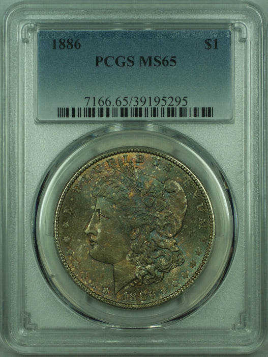 1886 Morgan Silver Dollar $1 Coin PCGS MS-65 Toned Gem BU UNC (27) C