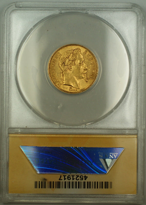 1864-A France 20 Fr Francs Gold Coin ANACS AU-58 A
