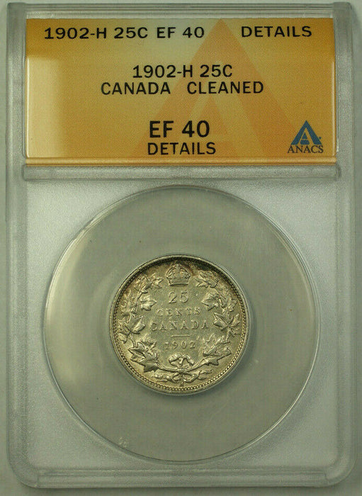 1902-H Canada Quarter 25 Cents Silver Coin ANACS EF-40 Details