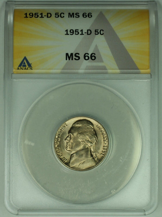 1951-D Jefferson Nickel 5C ANACS MS 66 (52) B