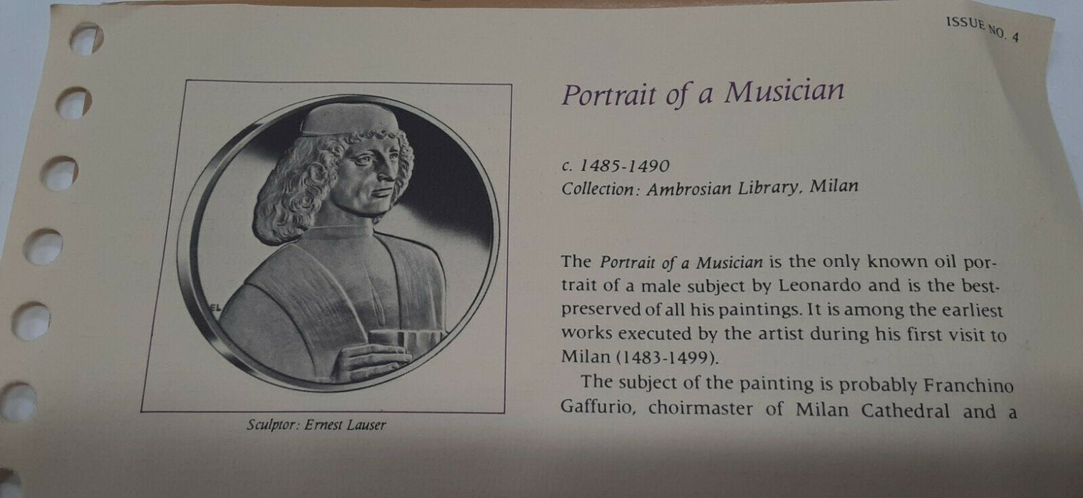 Franklin Mint Genius/DaVinci PF Gold Plated .925 Silver Medal- A Musician