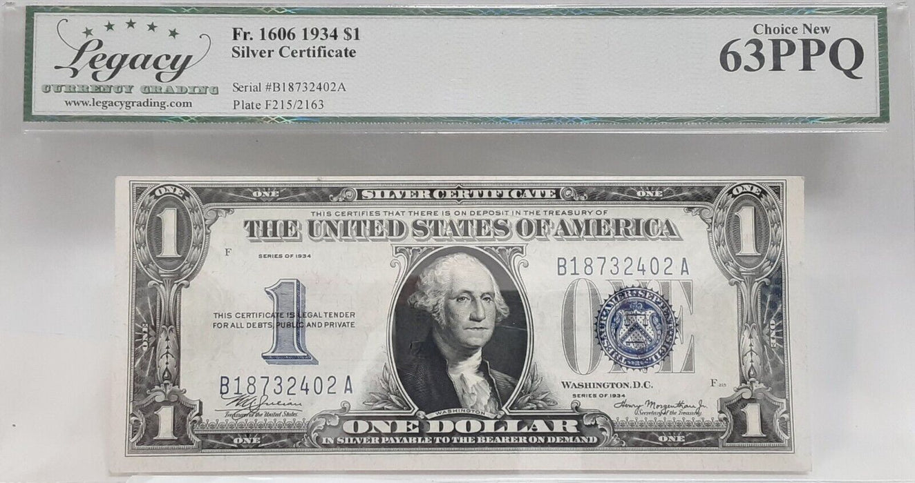 1934 $1 Silver Certificate FR#1606 (BA Block) Legacy Choice New 63 PPQ  B