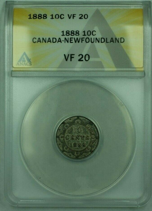 1888 Canda-Newfoundland 10c 10 Cent Silver Coin ANACS VF-20