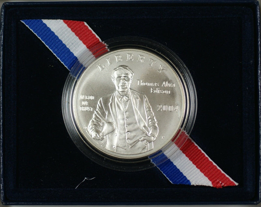 2004 Thomas Alva Edison Commemorative UNC Silver Dollar $1 Coin as Issued