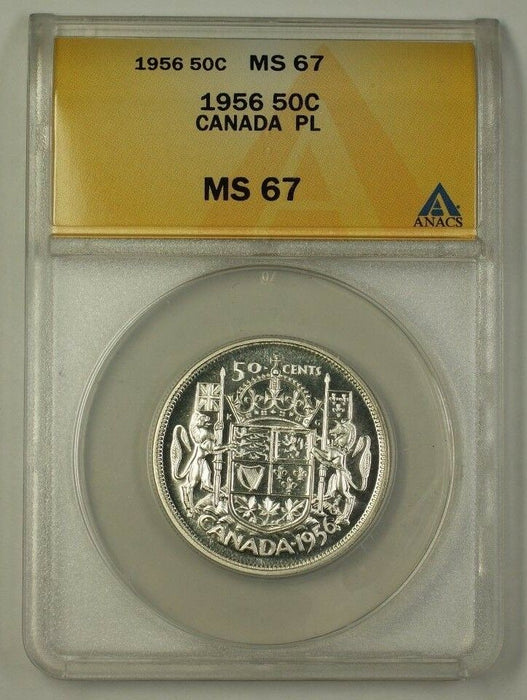 1956 Canada Half Dollar 50c Silver Coin ANACS MS-67 Gem PL Proof-Like