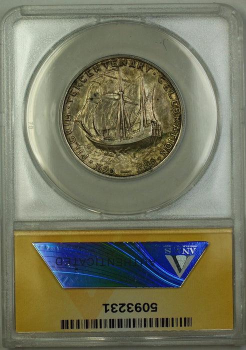 1920 Pilgrim Commem Silver Half Dollar 50c Coin ANACS AU-55 Details Corroded