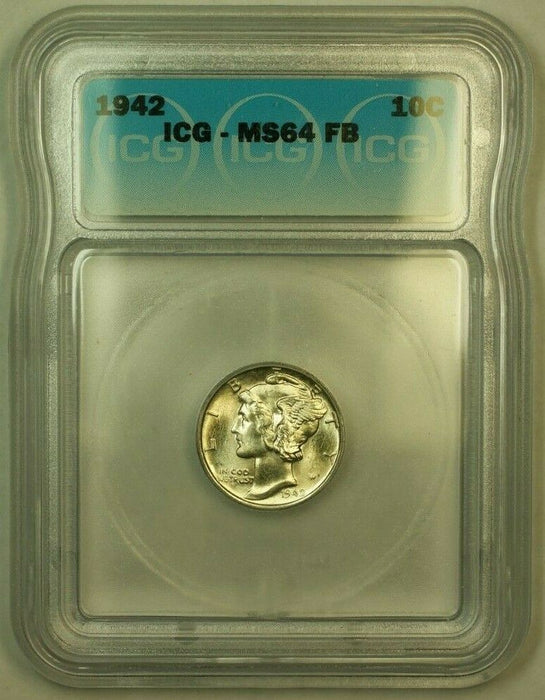 1942 Silver Mercury Dime 10c Coin ICG MS-64FSB G (Undergraded)