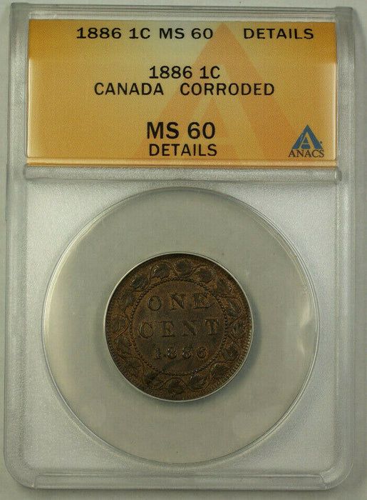 1886 Canada 1 Cent Penny Coin ANACS MS-60 Details