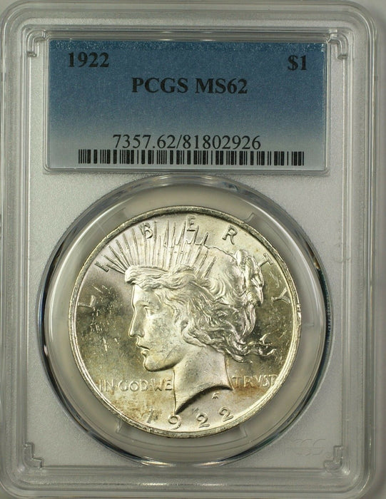 1922 Peace Silver Dollar $1 PCGS MS-62 (Better Coin) (2g)
