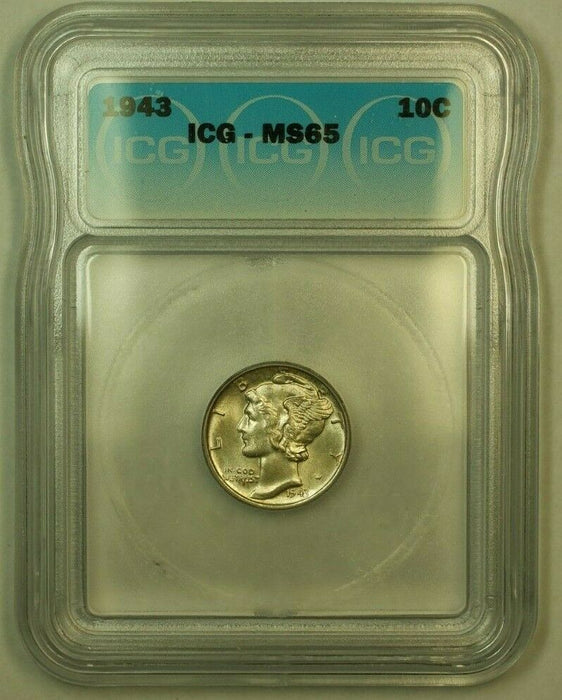 1943 Silver Mercury Dime 10c Coin ICG MS-65 L
