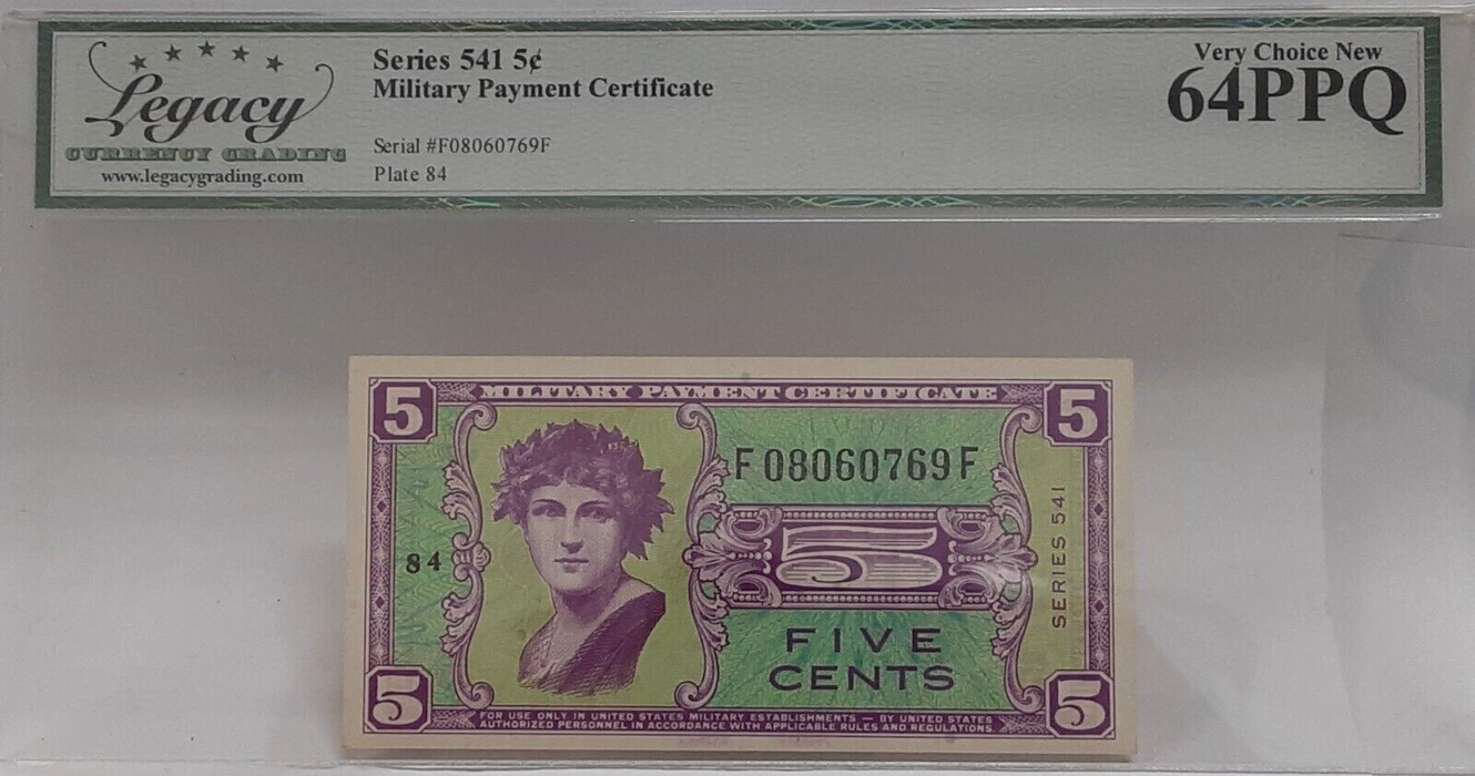 Series 541 Military Payment Certificate Five Cent Note Legacy Very Ch New 64PPQ