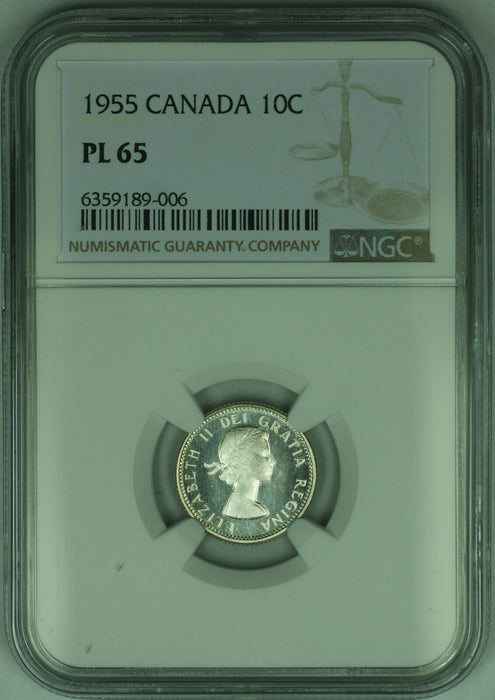 1955 Canada 10 Cent Coin NGC PL-65
