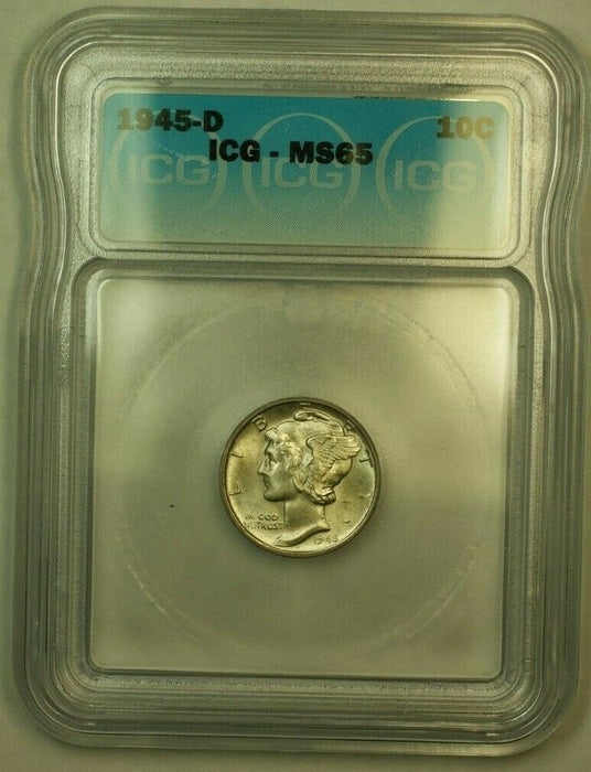 1945-D Silver Mercury Dime 10c Coin ICG MS-65 F (FB IOO)
