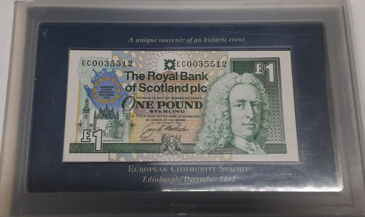 1992 Royal Bank of Scotland £1 One Pound Note Pick#351c CU in Plastic Case