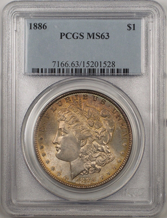 1886 Morgan Silver Dollar $1 Coin PCGS MS-63 Toning Better Coin (BR-19 N)