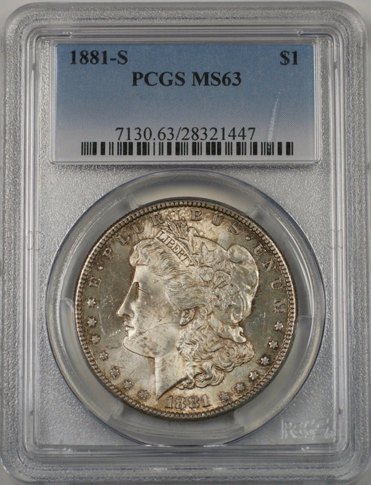 1881-S US Morgan Silver Dollar $1 Coin PCGS MS-63 Toned (BR-13 J)