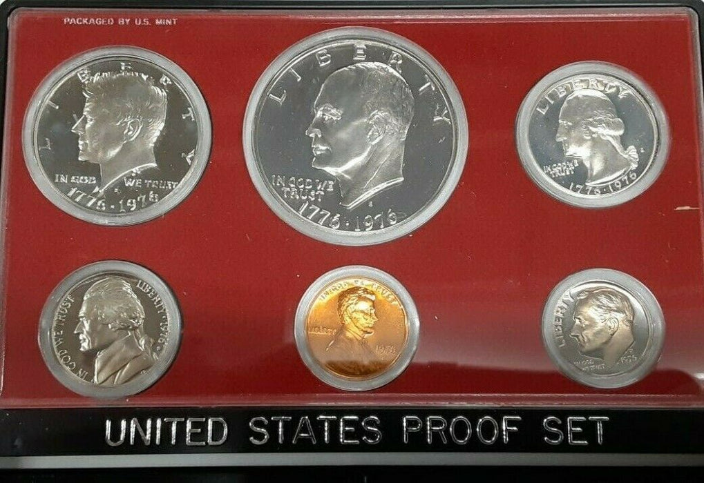 1976 US Mint Clad Proof Set With Six Gem Coins in Plastic Only-NO Sleeve
